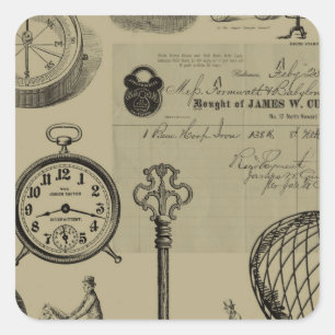 Steampunk Collage Square Sticker