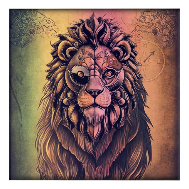 Steampunk Color Gradient Rustic Lion Acrylic Print (Front)