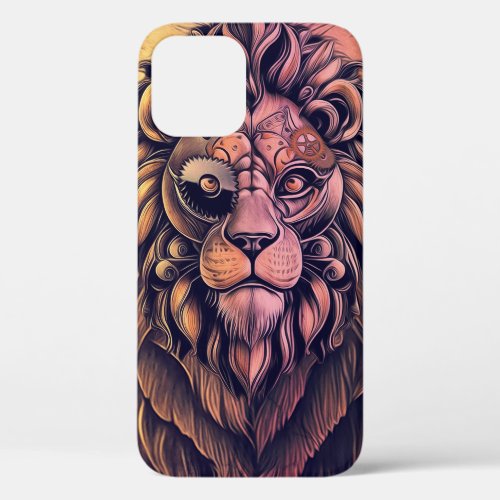 Steampunk Color Gradient Rustic Lion iPhone 12 Pro Case