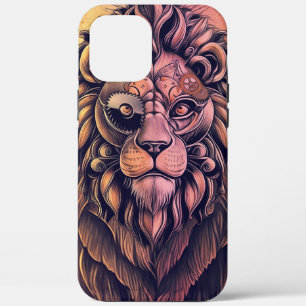 Steampunk Color Gradient Rustic Lion iPhone 12 Pro Max Case