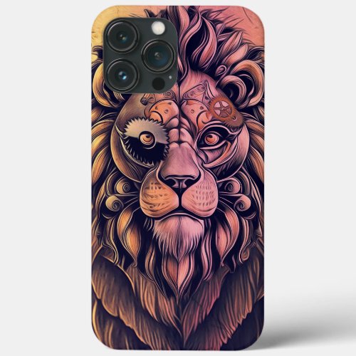 Steampunk Color Gradient Rustic Lion iPhone 13 Pro Max Case