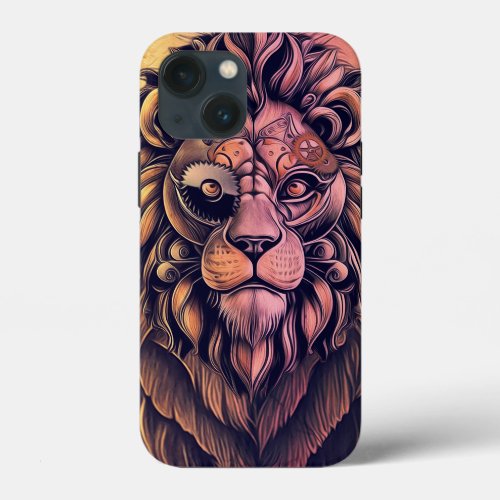 Steampunk Color Gradient Rustic Lion iPhone 13 Mini Case