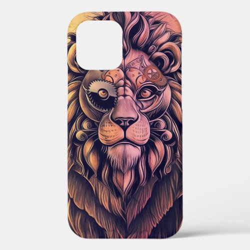 Steampunk Color Gradient Rustic Lion iPhone 12 Pro Case