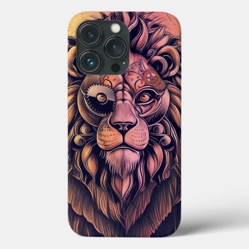 Steampunk Color Gradient Rustic Lion iPhone 13 Pro Case