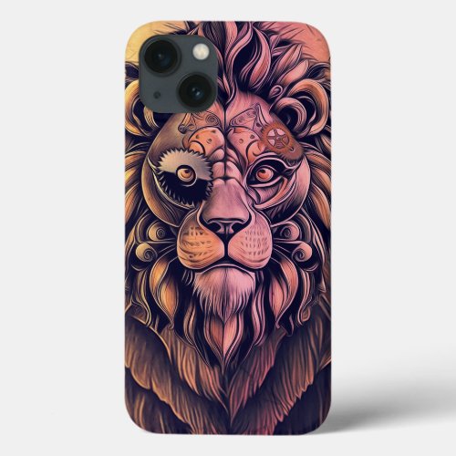 Steampunk Color Gradient Rustic Lion iPhone 13 Case