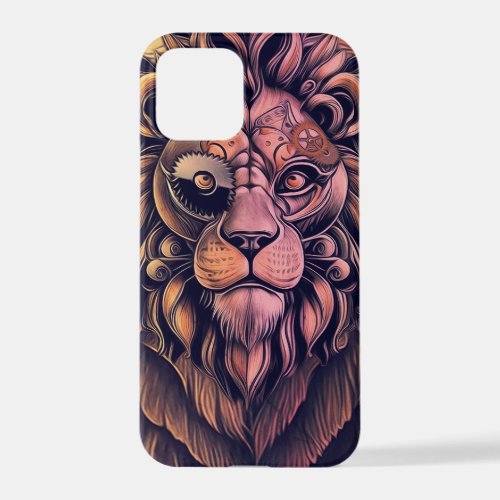 Steampunk Color Gradient Rustic Lion iPhone 12 Pro Case