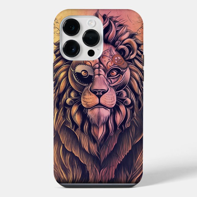 Steampunk Color Gradient Rustic Lion Iphone Case (Back)