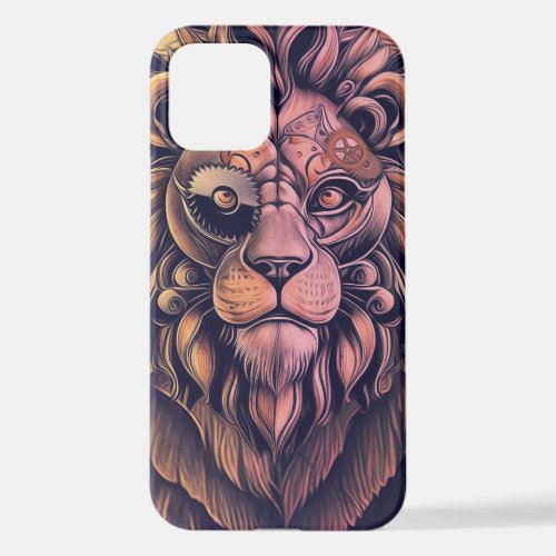 Steampunk Color Gradient Rustic Lion iPhone 12 Case