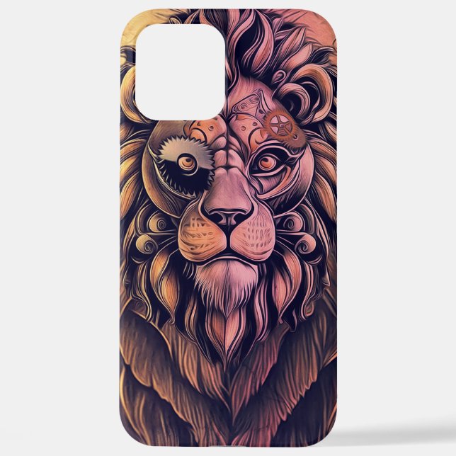 Steampunk Color Gradient Rustic Lion iPhone Case (Back)