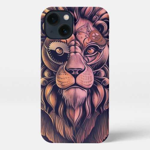 Steampunk Color Gradient Rustic Lion iPhone 13 Case