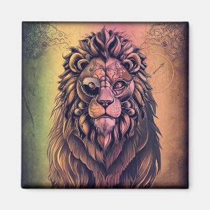 Steampunk Color Gradient Rustic Lion Magnet