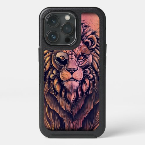 Steampunk Color Gradient Rustic Lion iPhone 13 Pro Case