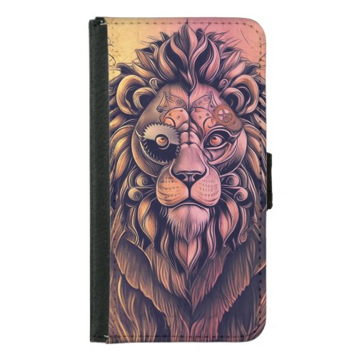 Steampunk Color Gradient Rustic Lion Samsung Galaxy S5 Wallet Case