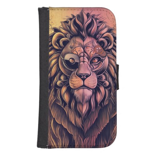 Steampunk Color Gradient Rustic Lion Galaxy S4 Wallet Case