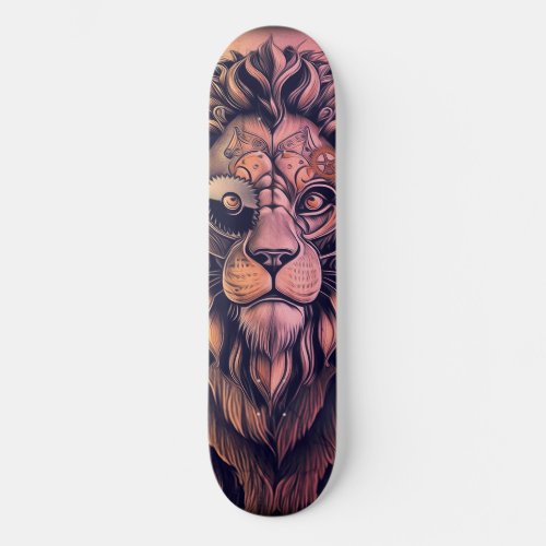 Steampunk Color Gradient Rustic Lion Skateboard