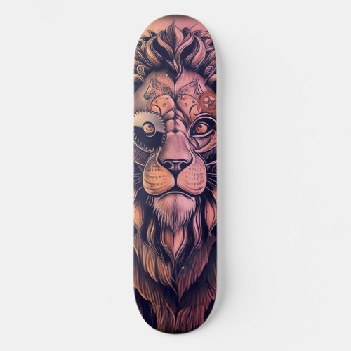 Steampunk Color Gradient Rustic Lion Skateboard