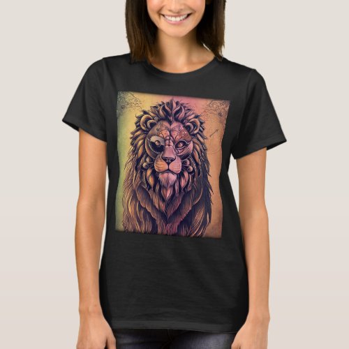 Steampunk Color Gradient Rustic Lion T_Shirt
