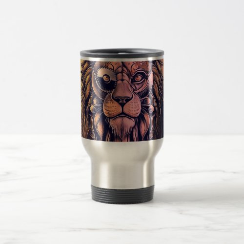 Steampunk Color Gradient Rustic Lion Travel Mug