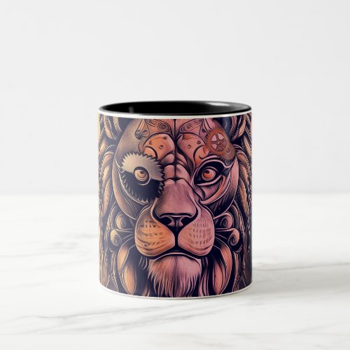 Steampunk Color Gradient Rustic Lion Two_Tone Coffee Mug