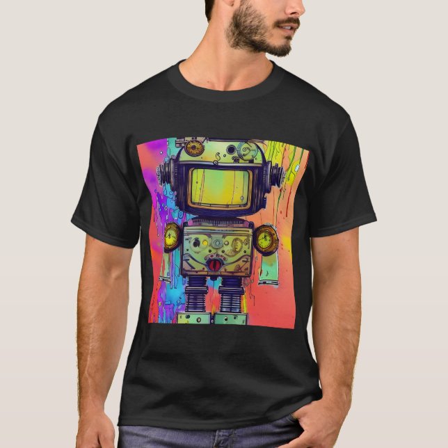 Steampunk colorful adorable cute robot T-Shirt (Front)