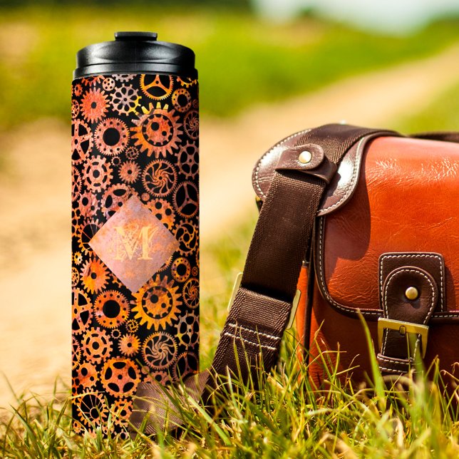 Steampunk Colorful Rusty Gears Custom Monogram Thermal Tumbler (Creator Uploaded)