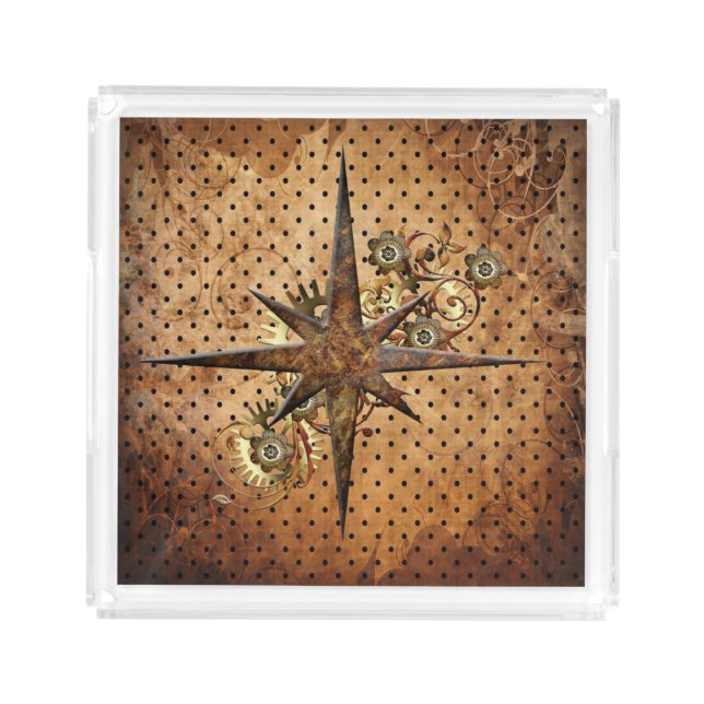 Steampunk Compass Star Acrylic Tray (Front)