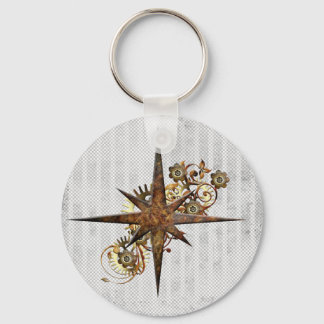 Steampunk Compass Star Grunge Keychain
