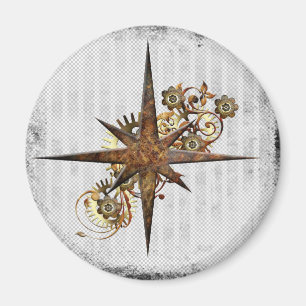 Steampunk Compass Star Grunge Magnet