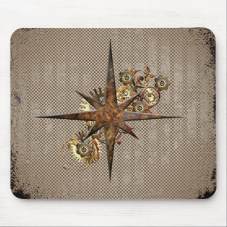 Steampunk Compass Star Grunge Mouse Pad