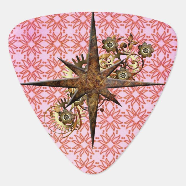 Steampunk Compass Star Guitar Pick (Front)