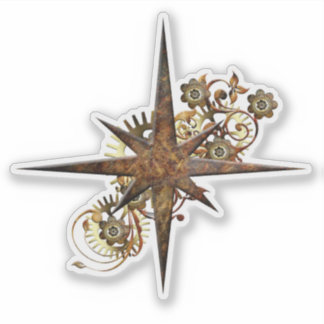 Steampunk Compass Star Transparent Sticker