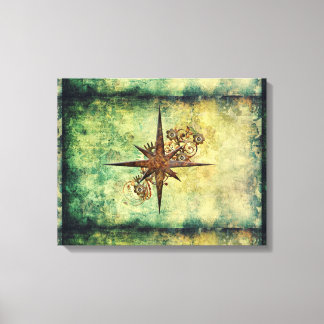 Steampunk Compass Star Wrapped Canvas Print