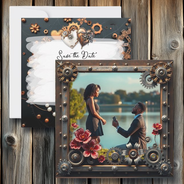 Steampunk Copper Floral Personalized Wedding Save The Date (Creator Uploaded)
