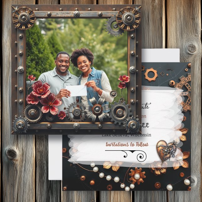 Steampunk Copper Floral Personalized Wedding Save The Date (Creator Uploaded)