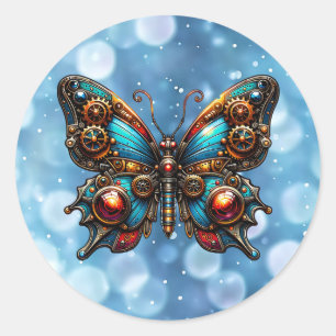 Steampunk Copper Metal Gears Butterfly Classic Round Sticker
