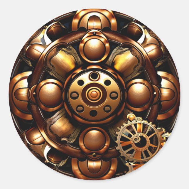 Steampunk Copper Metal Gears Copper  Classic Round Sticker (Front)