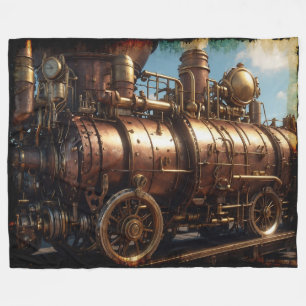 Steampunk Copper Steam Train Fleece Blanket