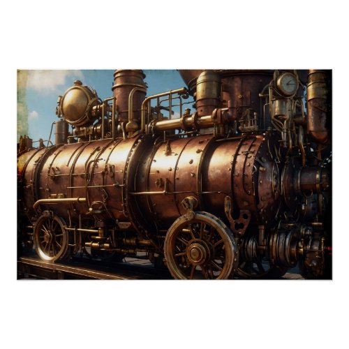 Steampunk Copper Steam Train Poster