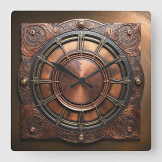 Steampunk Copper Time Face Square Wall Clock