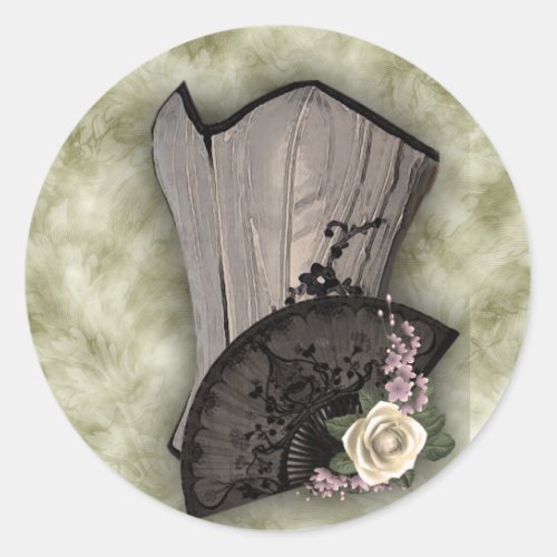 Steampunk Corset and Fan Goth Wedding Classic Round Sticker