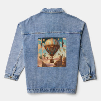 "Steampunk Cosmos: Ancient Marvels and Cosmic Tech Denim Jacket