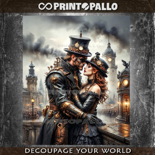 Steampunk couple kissing in Victorian London Tissue Paper