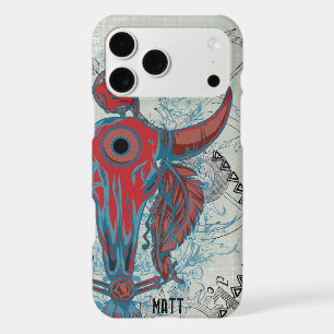 Steampunk Cow Skull and Indian Tribal Feathers iPhone 17 Pro Max Case