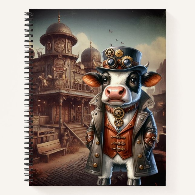 Steampunk Cow Spiral Notebook (Front)