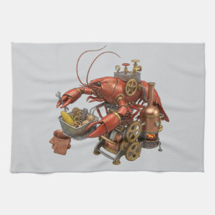 Steampunk Crawfish Boil Mechanical Lobster Art Kitchen Towel
