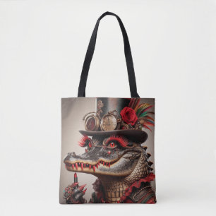 Steampunk Crocodile Top Hat Red Lipstick    Tote Bag
