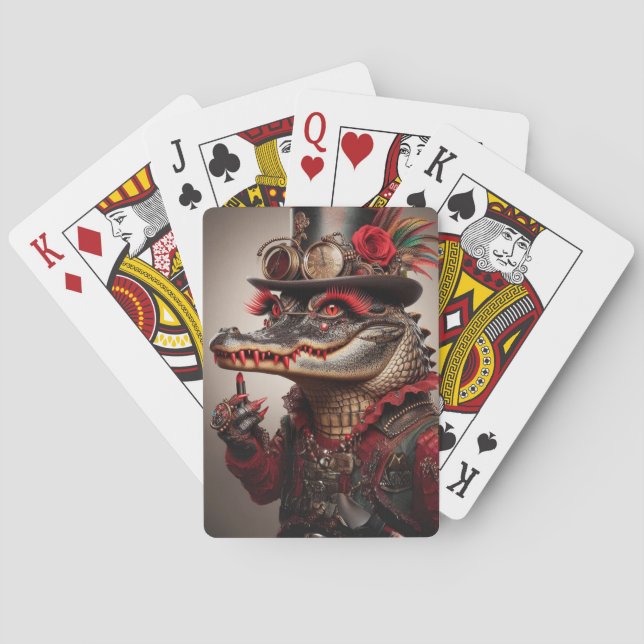 Steampunk Crocodile Victorian Style  Poker Cards (Back)