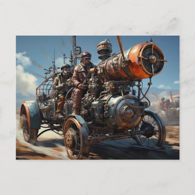 Steampunk Cross Country Car Race Postcard (Front)