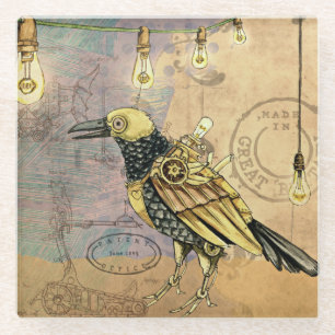 Steampunk Crow Glass Coaster