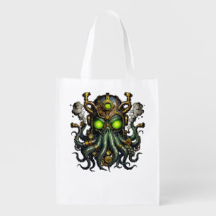 Steampunk Cthulhu monster Grocery Bag